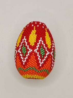 Handcrafted Beaded Easter Egg - Red, Orange & Yellow